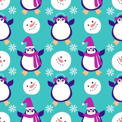 Christmas animals seamless penguin pattern for wrapping paper and fabrics and kids print