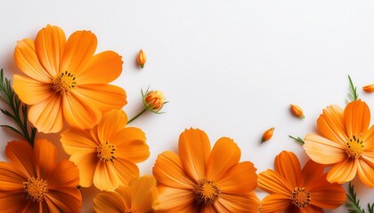 Orange Flowers Cosmos Arrangement Flat Lay Postcard Style