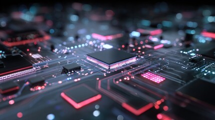 Modern Circuit Board with glowing lights, representing advanced technology