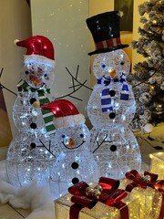 Festive Illuminated Snowmen with Gift Boxes