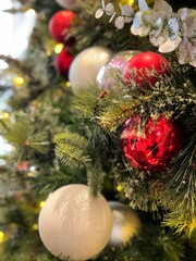 Christmas Tree with Red and White Ornaments