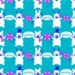 Christmas cartoon ice seamless snowman pattern for wrapping paper and fabrics