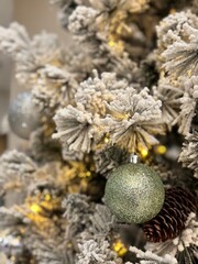 Frosted Christmas Tree with Green Bauble