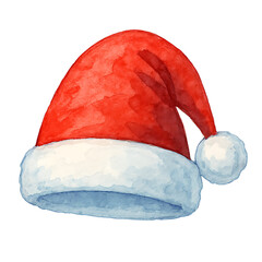 Red watercolor Santa hat with white fur border, great for Xmas invitations