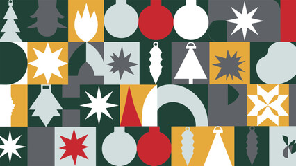 Modern Geometric Holiday Pattern with Festive Ornaments and Stars Seasonal Background Design Geometric