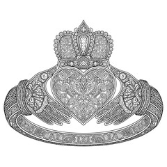 Claddagh ring traditional Irish love symbol for St Patricks Day design and jewelry illustration for cultural celebration themes