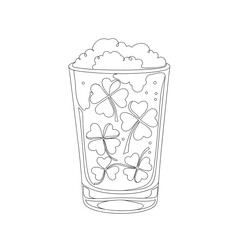 Outline beer glass with shamrocks for St Patrick’s Day coloring pages and festive line art projects