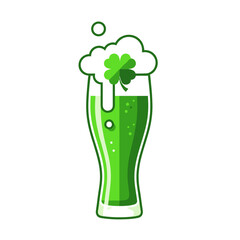 Green beer glass with shamrock foam for St Patrick’s Day drink menus and Irish themed designs