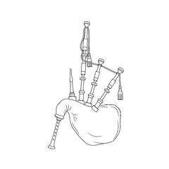 Traditional bagpipes line drawing for Irish and Scottish cultural music illustrations and educational design