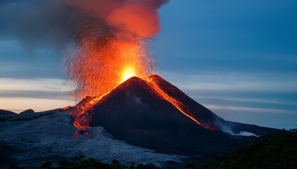 Fototapeta premium volcano erupting at dusk