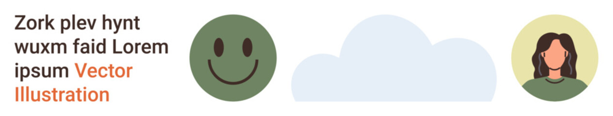 Fototapeta premium Mental health, teamwork, positivity, communication, identity, connection. Simple elements a happy face, cloud and a woman. Mental health and teamwork concept