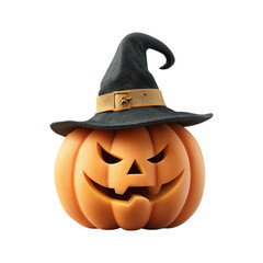 3D Scary Pumpkins with Witch Cap on Transparent Background