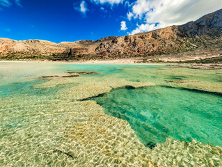 Fototapeta premium Amazing drone view of Balos Lagoon and white sandy beach, Crete, Greece