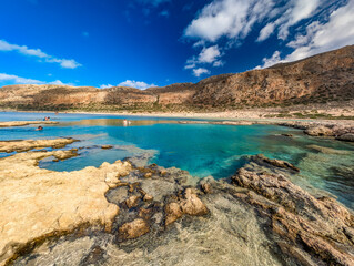 Obraz premium Amazing drone view of Balos Lagoon and white sandy beach, Crete, Greece