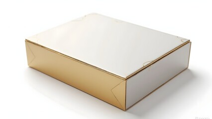 Glossy Blank Luxury Box with Gold Foil Edge Mockup, Isolated on White