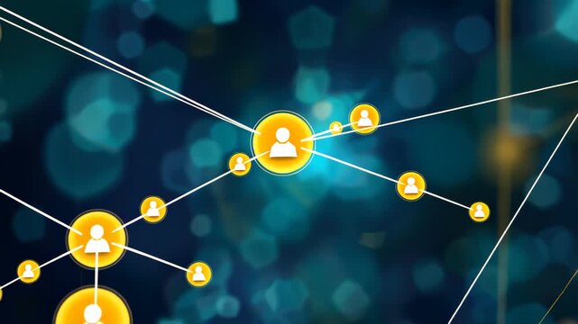 Network of Digital Connections: A dynamic visualization of interconnected nodes and lines illustrates the intricate web of digital relationships, symbolizing communication and the modern digital age.