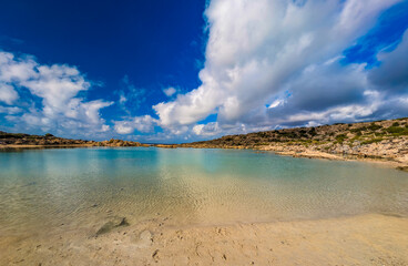 White Lake in Crete island, Greece. Aspri Limni is a lake and a beach, Elafonissi