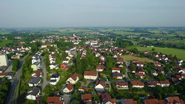 Aerial view around the city Velden in Germany., Bavaria on a sunny afternoon in spring.