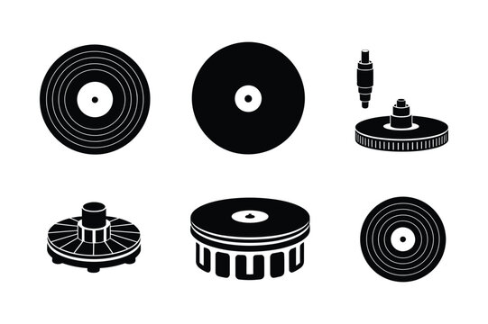 Vinyl record parts and adapters isolated on white background vector icons