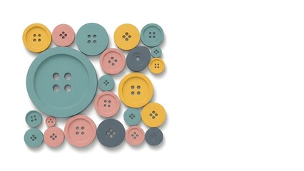 Colorful buttons arranged in an interesting and artistic pattern. 