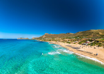 Famous sandy beach of Falasarna at the north west of Chania, Crete, Greece.