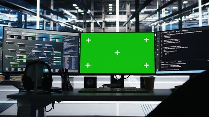 Data center green screen chroma key computer systems controlling network resources through AI visualization and node tree programming software that map infrastructure connections