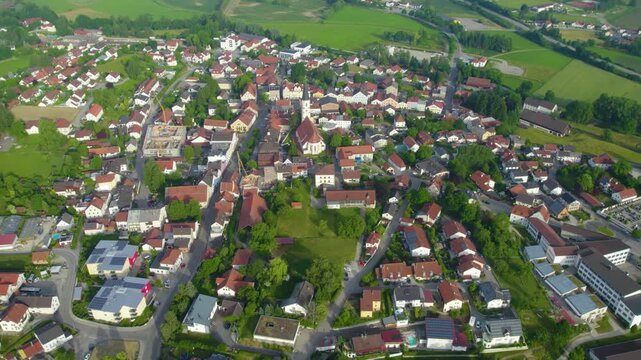 Aerial view around the city Velden in Germany., Bavaria on a sunny afternoon in spring.