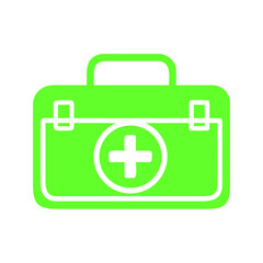 Green First Aid Kit Icon with White Cross and Handle on Top for Medical Emergencies
