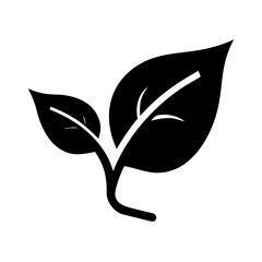 Black silhouette of two leaves on a stem, simple botanical illustration