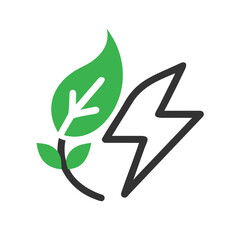 Renewable Energy Symbol with Green Leaf and Lightning Bolt Icon Graphic
