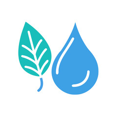 Eco-friendly water conservation logo with leaf and droplet symbol on white background