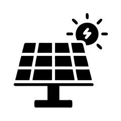Solar panel icon with sun and lightning bolt, renewable energy symbol