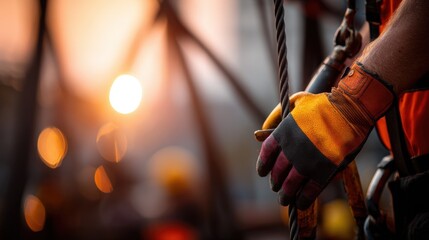 Medium shot of a worker wearing protective gloves carefully handling equipment to maintain safety during industrial operations.