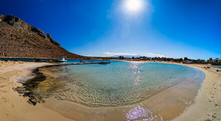 Obraz premium Aerial image of famous Stavros Zorbas beach, Crete Island, Greece, near Chania