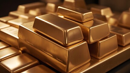 Gold Bars Stacked in a Vault, Modern Business Environment, Close-Up View