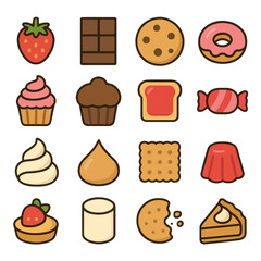 Assorted Sweets and Treats: A delightful array of tempting treats, meticulously arranged to showcase a colorful assortment of bakery delicacies. From the fresh strawberry to the decadent slice of pie.