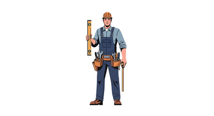 Naklejka premium Construction worker holding tools and smiling confidently ready for work.