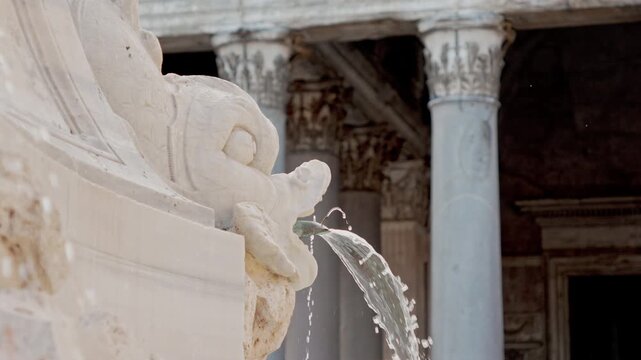 Fontana del Pantheon with Baroque Sculptures and Macuteo Obelisk in Historic Roman Square.