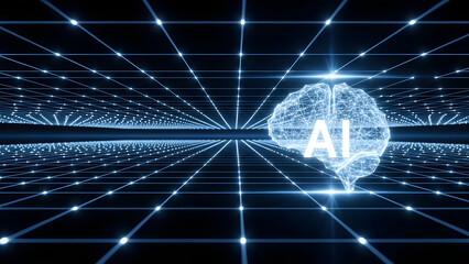 Digital Brain and Artificial Intelligence: A visual representation of artificial intelligence, featuring a glowing brain construct and digital grid.