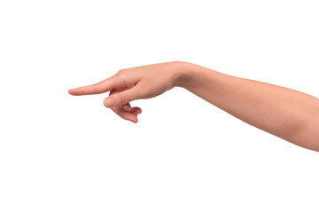 Close-up of a beautiful empty hand gesture isolated on a transparent PNG. High quality studio shot.
