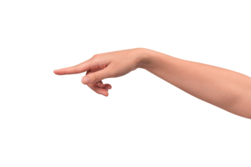 Close-up of a beautiful empty hand gesture isolated on a transparent PNG. High quality studio shot.
