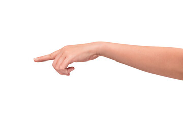 Close-up of a beautiful empty hand gesture isolated on a transparent PNG. High quality studio shot.
