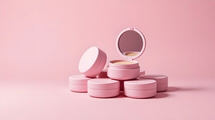 Cosmetic Products Display, Beauty Essentials, Studio Setting, Photography, Minimalist Environment