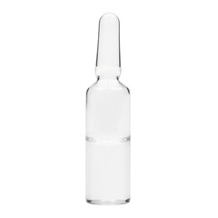 Simple glass vial with a metal cap filled with a clear liquid