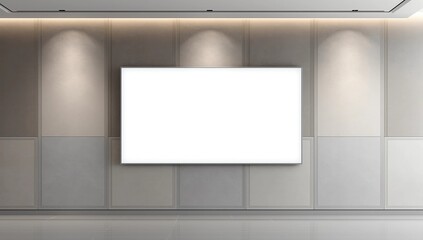 Obraz premium Horizontal LCD Screen Advertisement Mockup. White Background. Vertical Black Lines. Copy Space