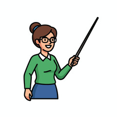 Cartoon Teacher Pointing with Pointer Stick