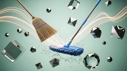 Spring Cleaning Motion with Levitating Cubes and Frozen Splashes