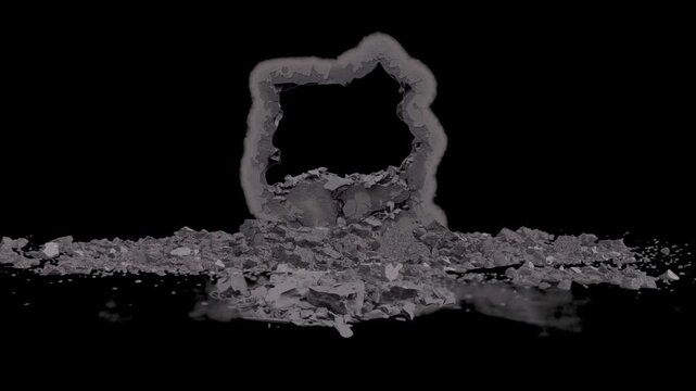 Exploding concrete animation on black