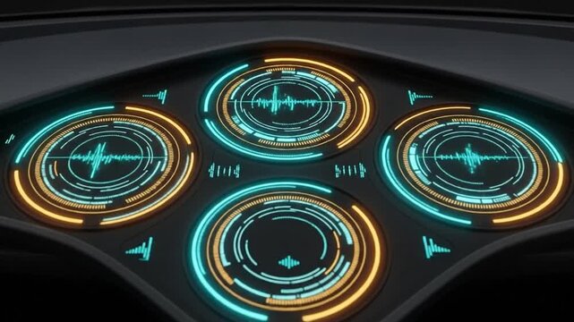 Futuristic HUD circles rotating with neon digital elements