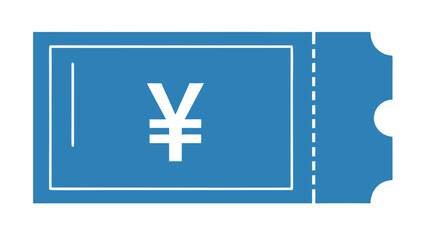 Obraz premium Blue Ticket With Japanese Yen Symbol Centered and Black Outline Isolated On Black Background
